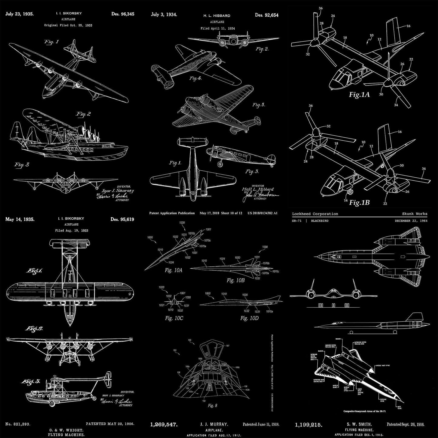 Aviation Wallpaper Mural. Featuring Military Jet and Airplane Patent Designs. #6732