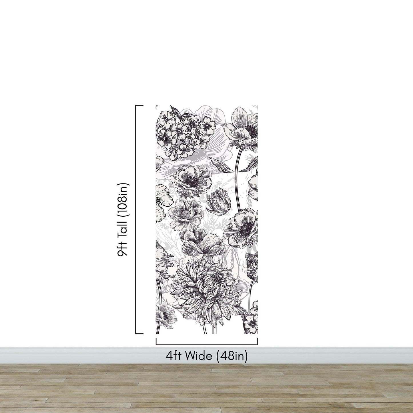 Black and White Flower Wallpaper Mural. #6676