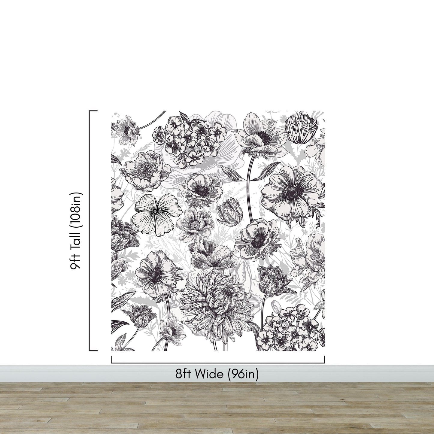 Black and White Flower Wallpaper Mural. #6676