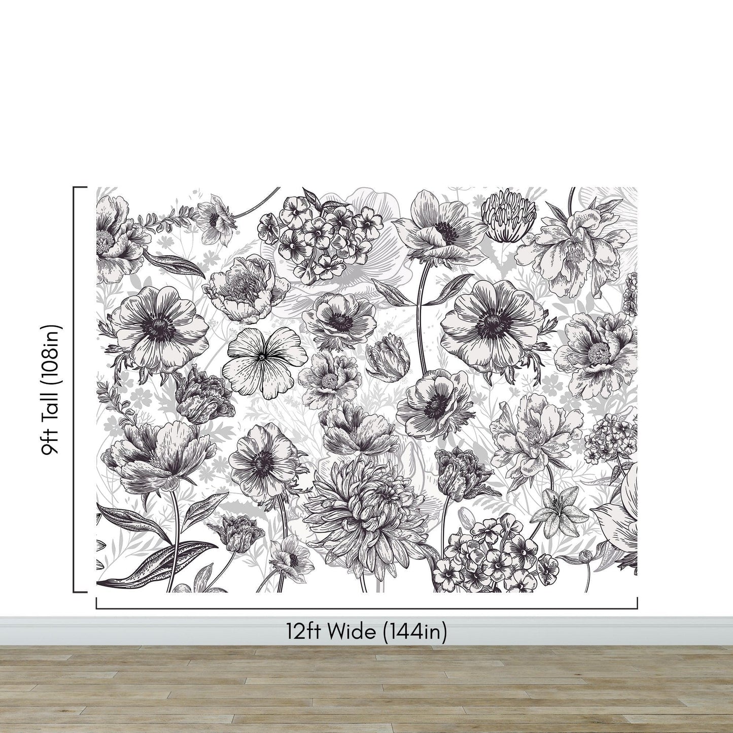 Black and White Flower Wallpaper Mural. #6676