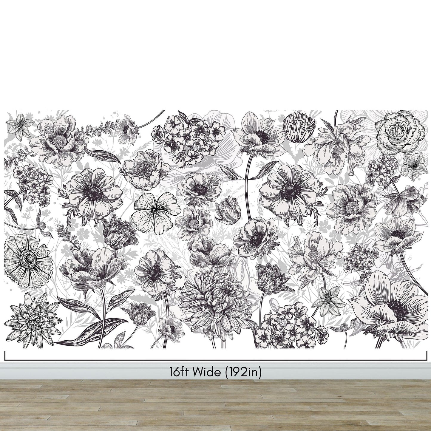 Black and White Flower Wallpaper Mural. #6676