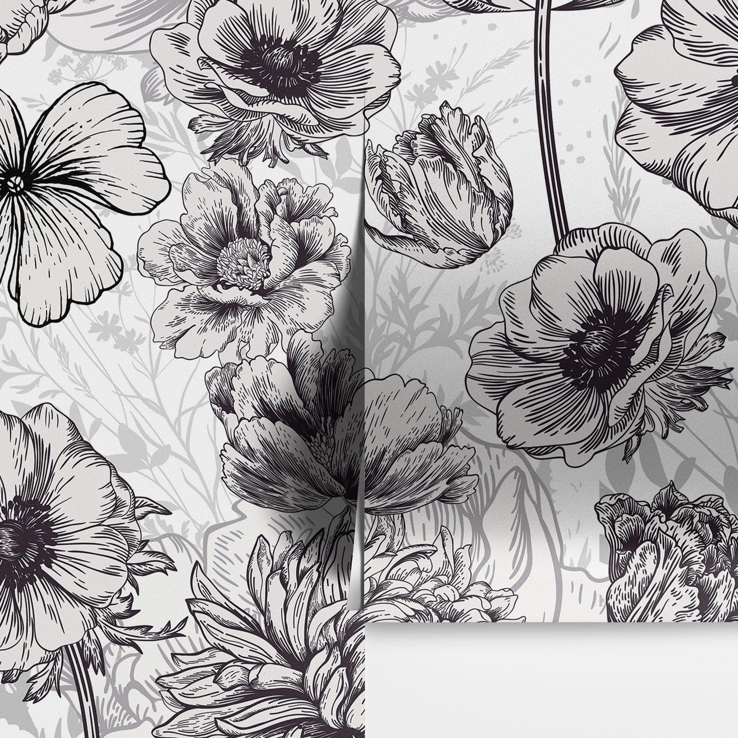 Black and White Flower Wallpaper Mural. #6676