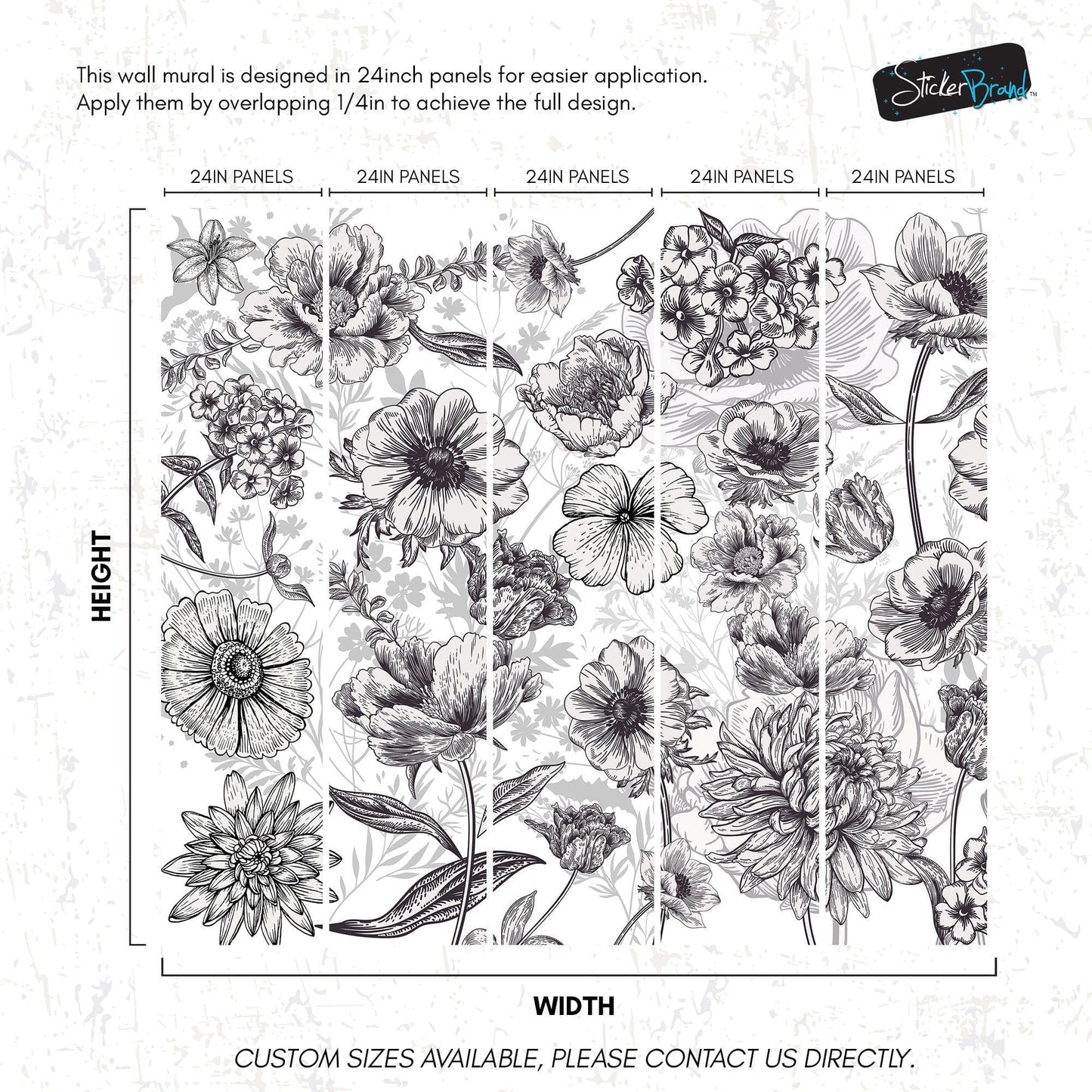 Black and White Flower Wallpaper Mural. #6676