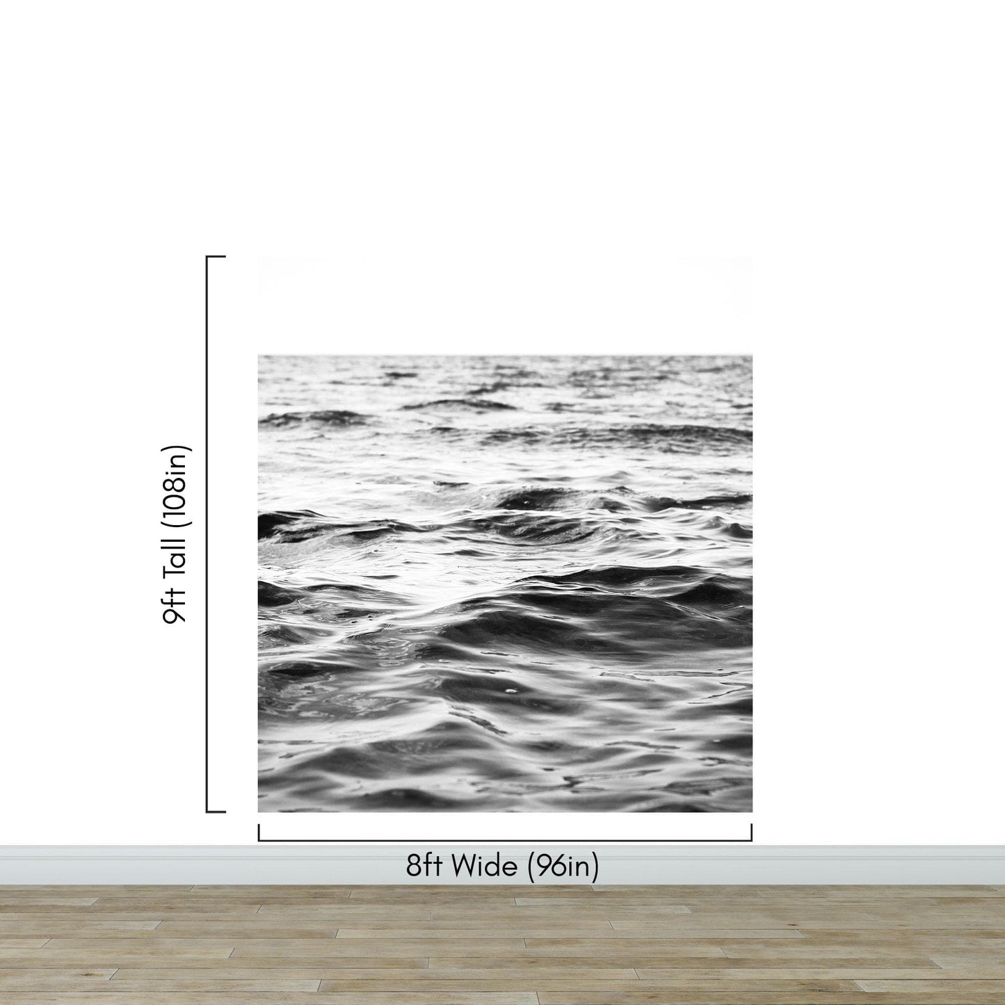 Black and White Ocean Wave Wallpaper. Peel and Stick Wall Mural. #6691