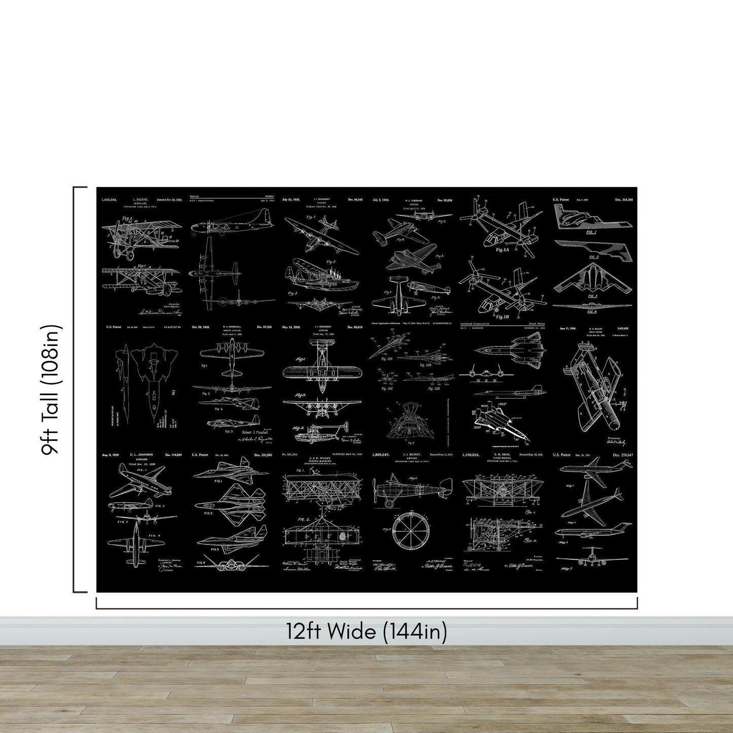 Aviation Wallpaper Mural. Featuring Military Jet and Airplane Patent Designs. #6732