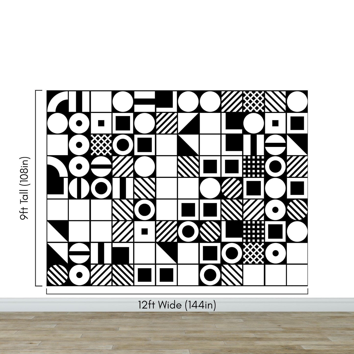 Black and White Geometric Shapes Wallpaper Mural Wall Art. #6710