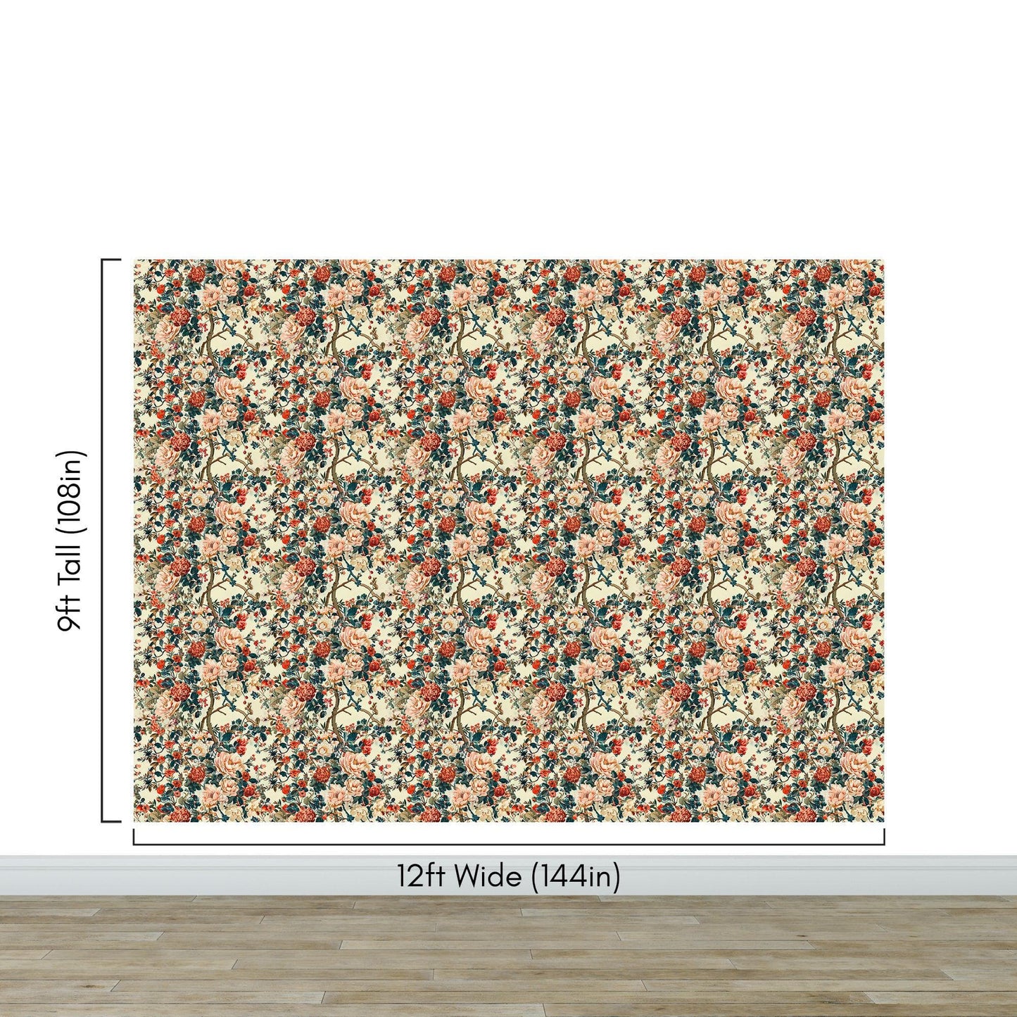 Botanical Flower Garden With Pastel Color Red, Green, Beige Background Wall Mural. #6771