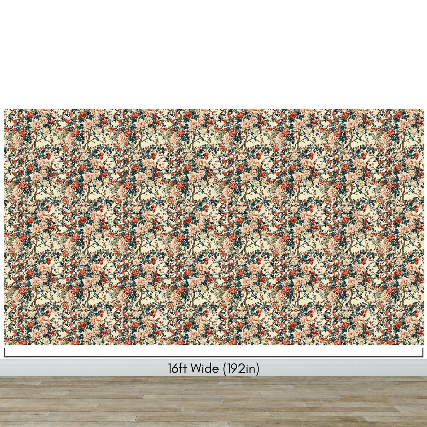 Botanical Flower Garden With Pastel Color Red, Green, Beige Background Wall Mural. #6771