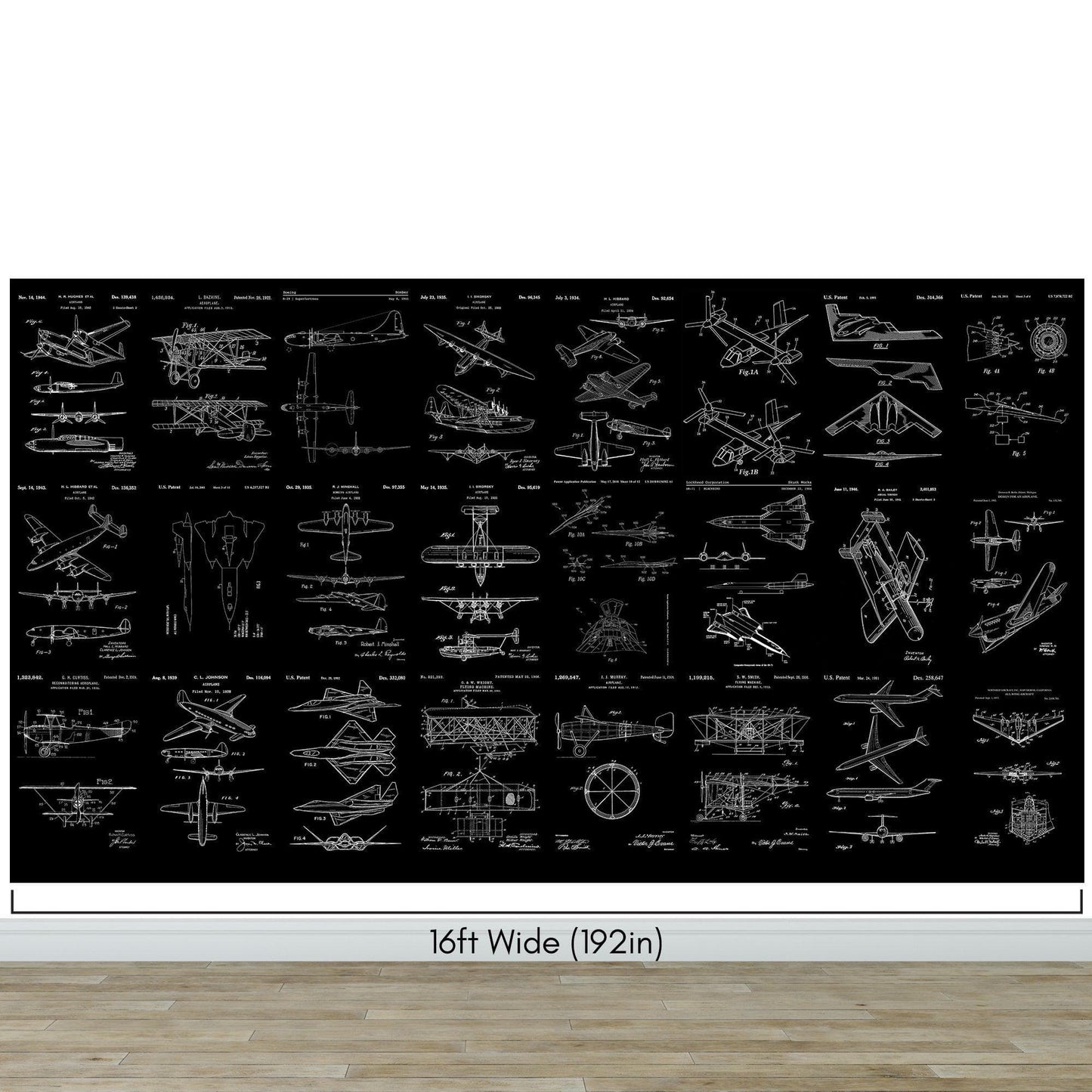 Aviation Wallpaper Mural. Featuring Military Jet and Airplane Patent Designs. #6732