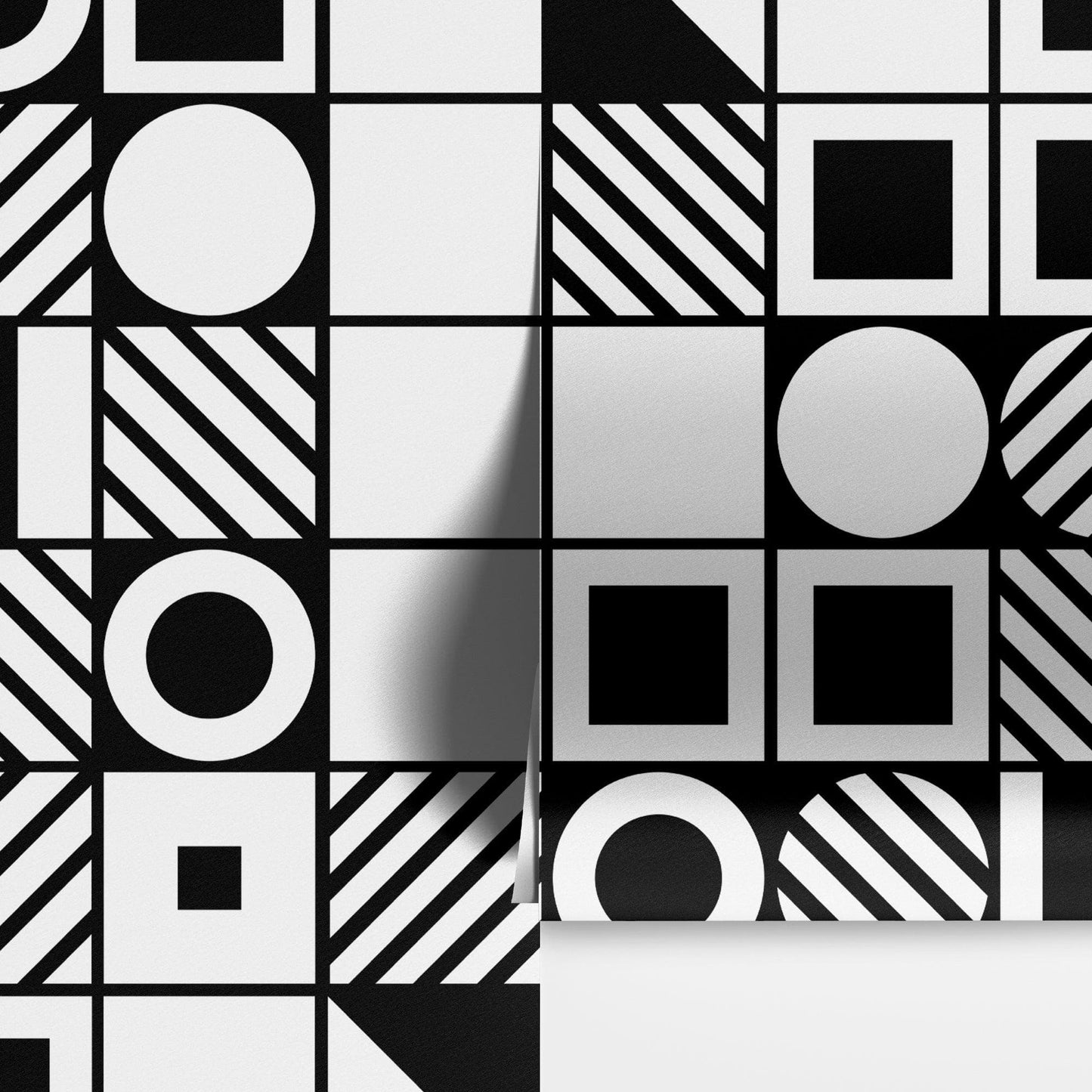 Black and White Geometric Shapes Wallpaper Mural Wall Art. #6710