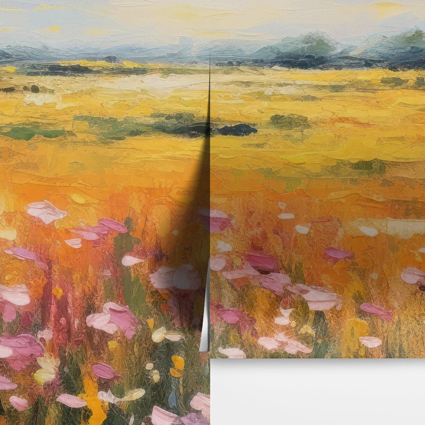 Colorful Yellow Flower Field Painting Wallpaper Mural. #6692