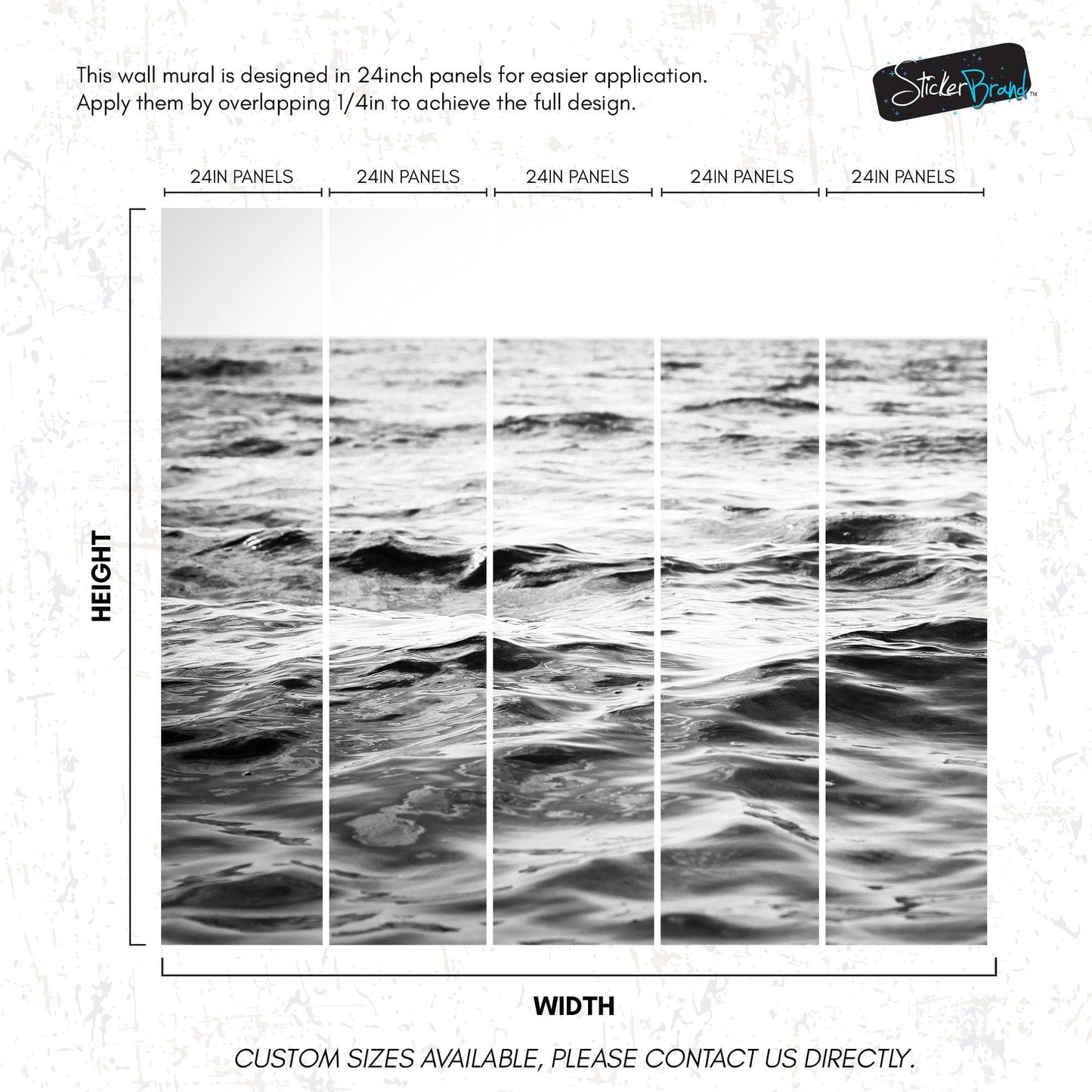 Black and White Ocean Wave Wallpaper. Peel and Stick Wall Mural. #6691