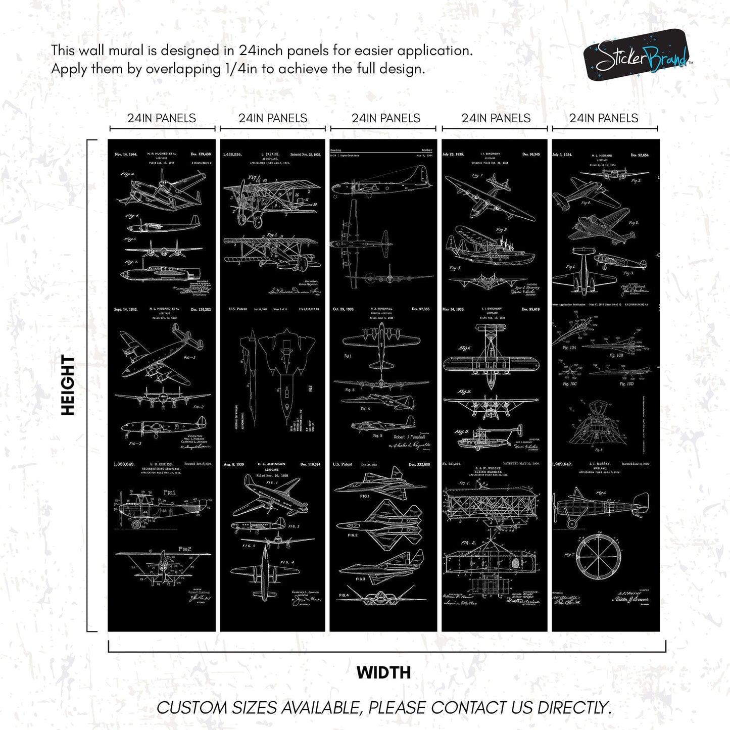 Aviation Wallpaper Mural. Featuring Military Jet and Airplane Patent Designs. #6732