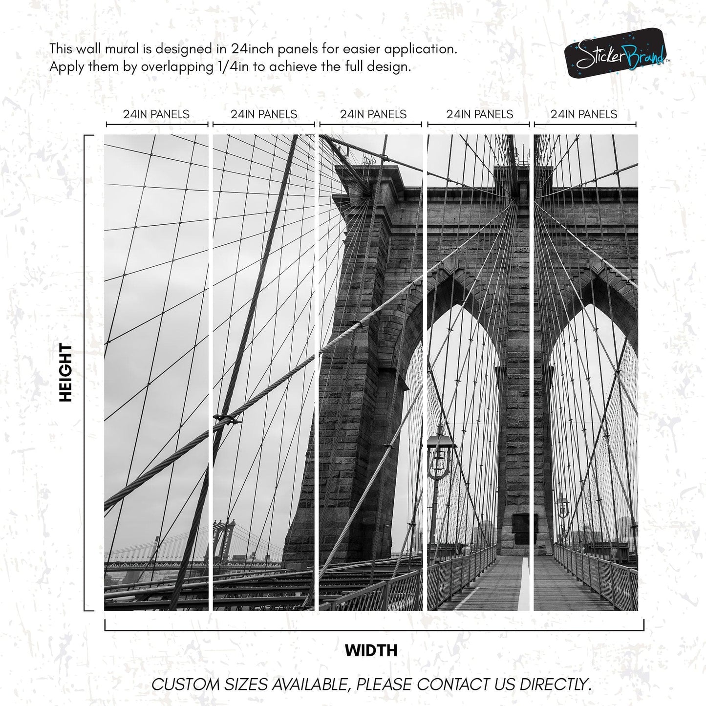 Black and White Brooklyn Bridge Wallpaper Mural. New York City Theme Decor. #6798