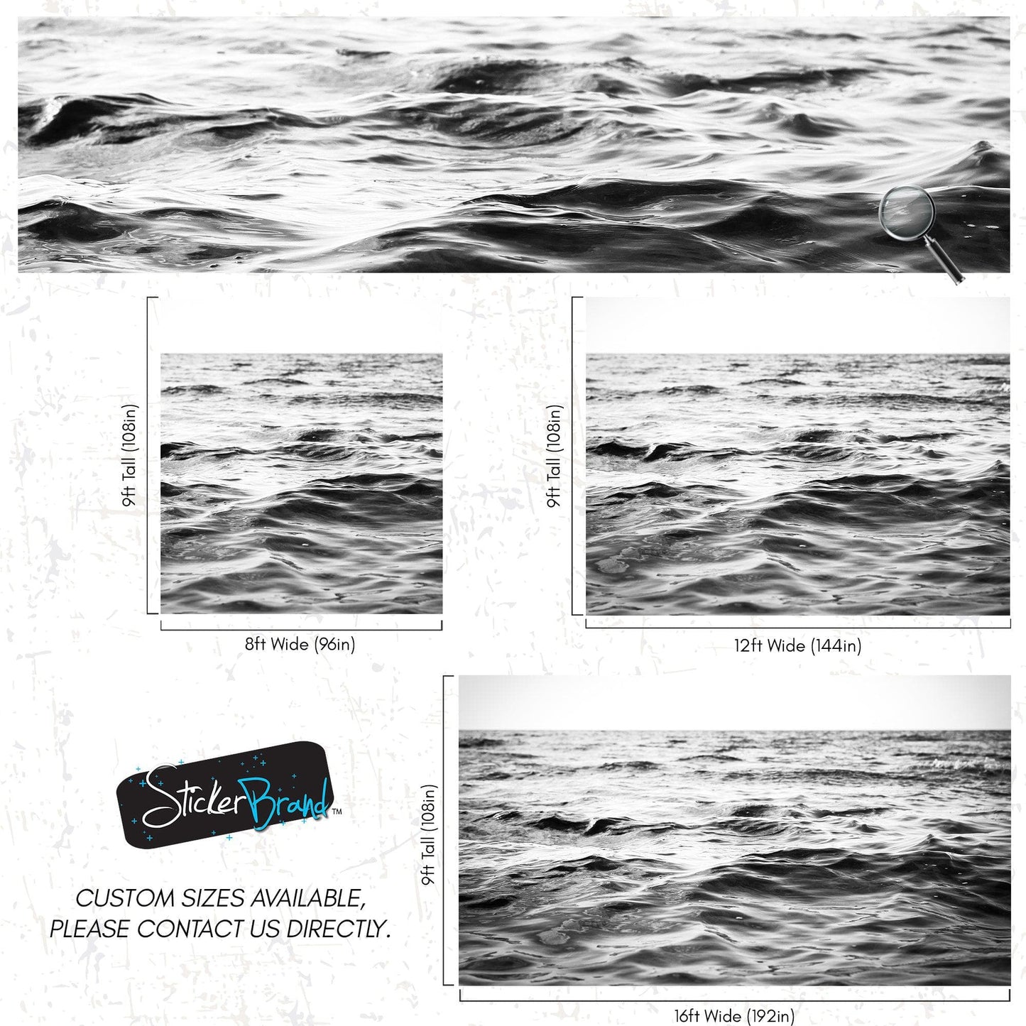 Black and White Ocean Wave Wallpaper. Peel and Stick Wall Mural. #6691