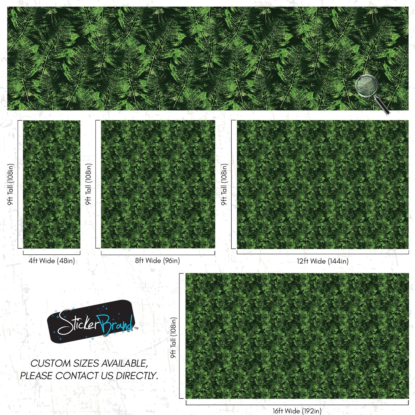 Green Leaves Pattern Wallpaper Mural. Botanical Wall Mural. #6744