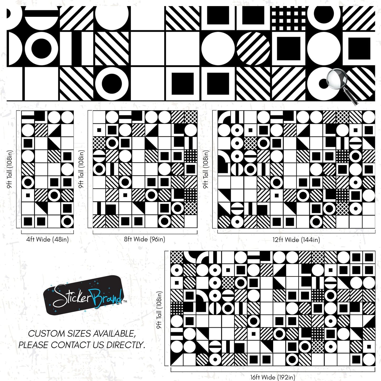 Black and White Geometric Shapes Wallpaper Mural Wall Art. #6710