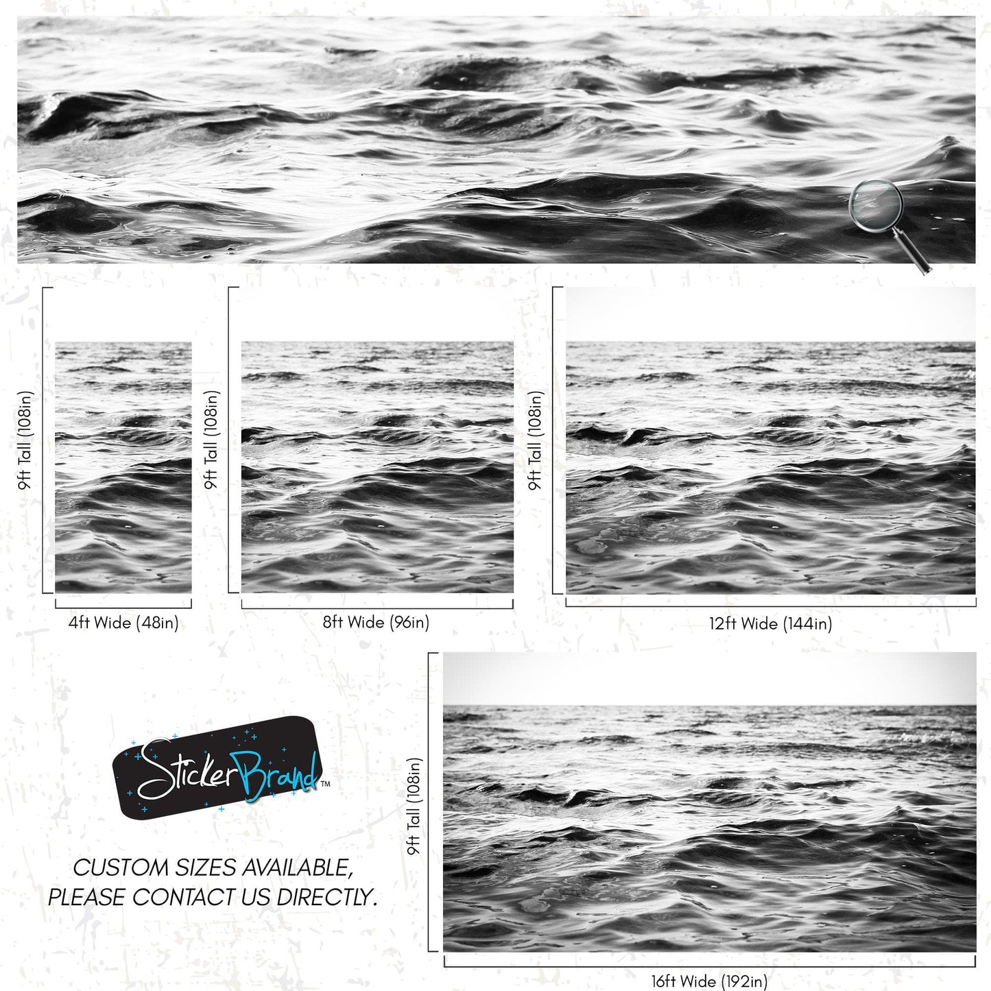 Black and White Ocean Wave Wallpaper. Peel and Stick Wall Mural. #6691