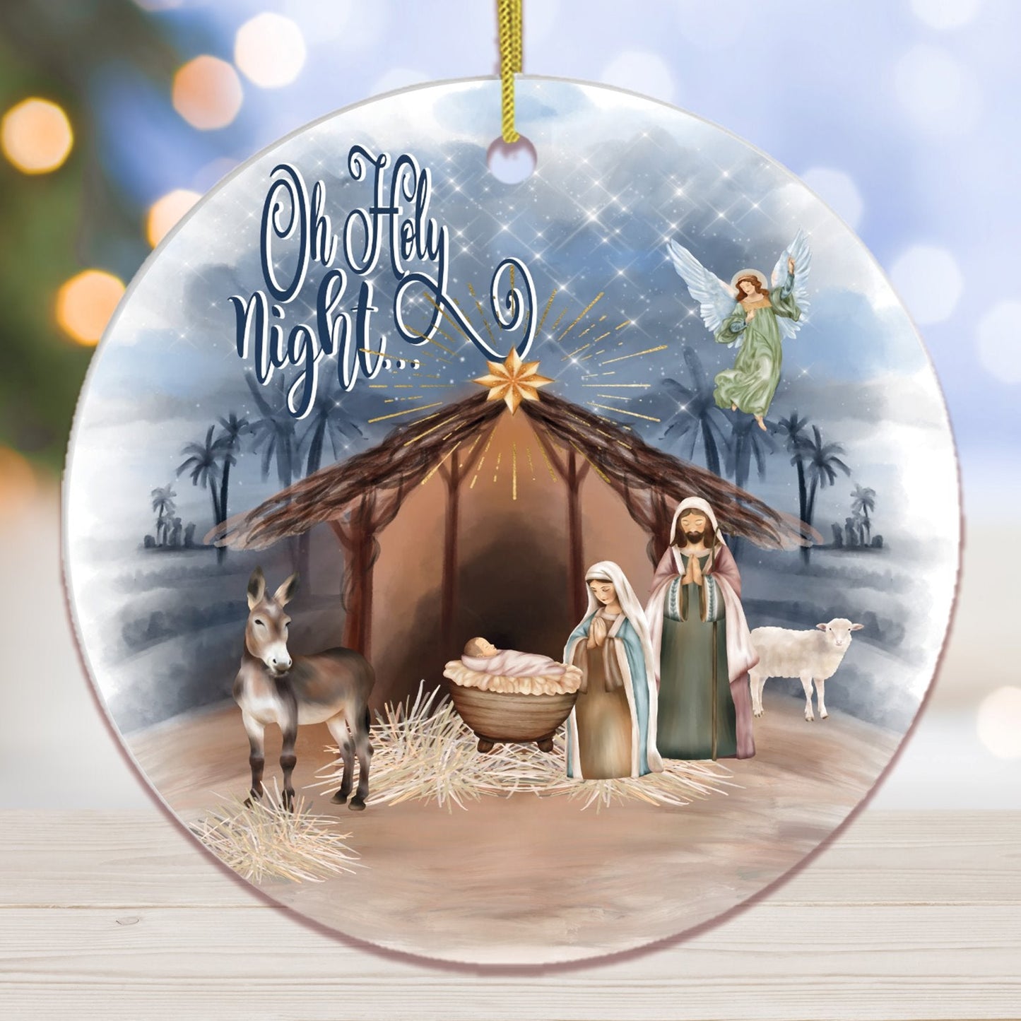 Oh Holy Night Nativity Religious Christmas Ornament, Birth of Jesus Decoration