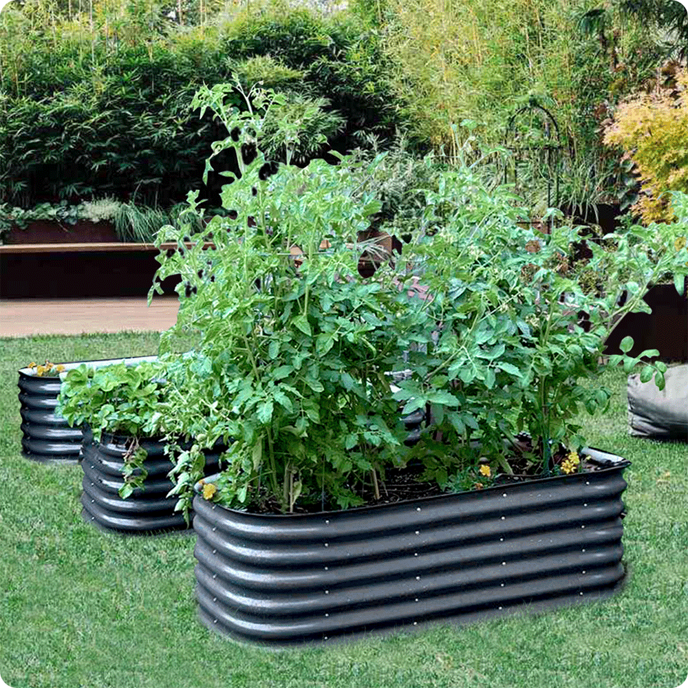 Olle 17" Tall, 12-in-1 Galvanized Metal Raised Garden Bed kits, Midnight Grey