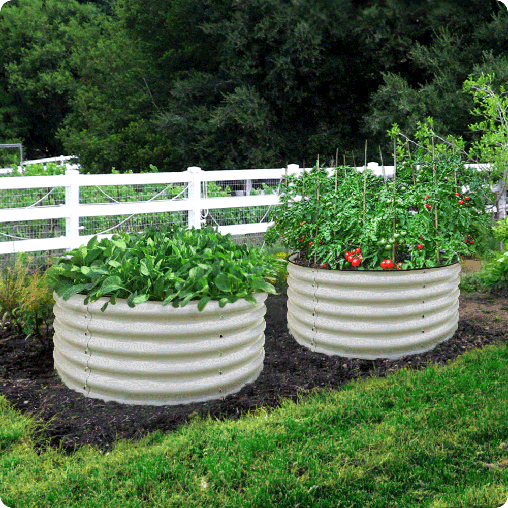 17" Tall x 42" Round Raised Garden Bed, in Ivory