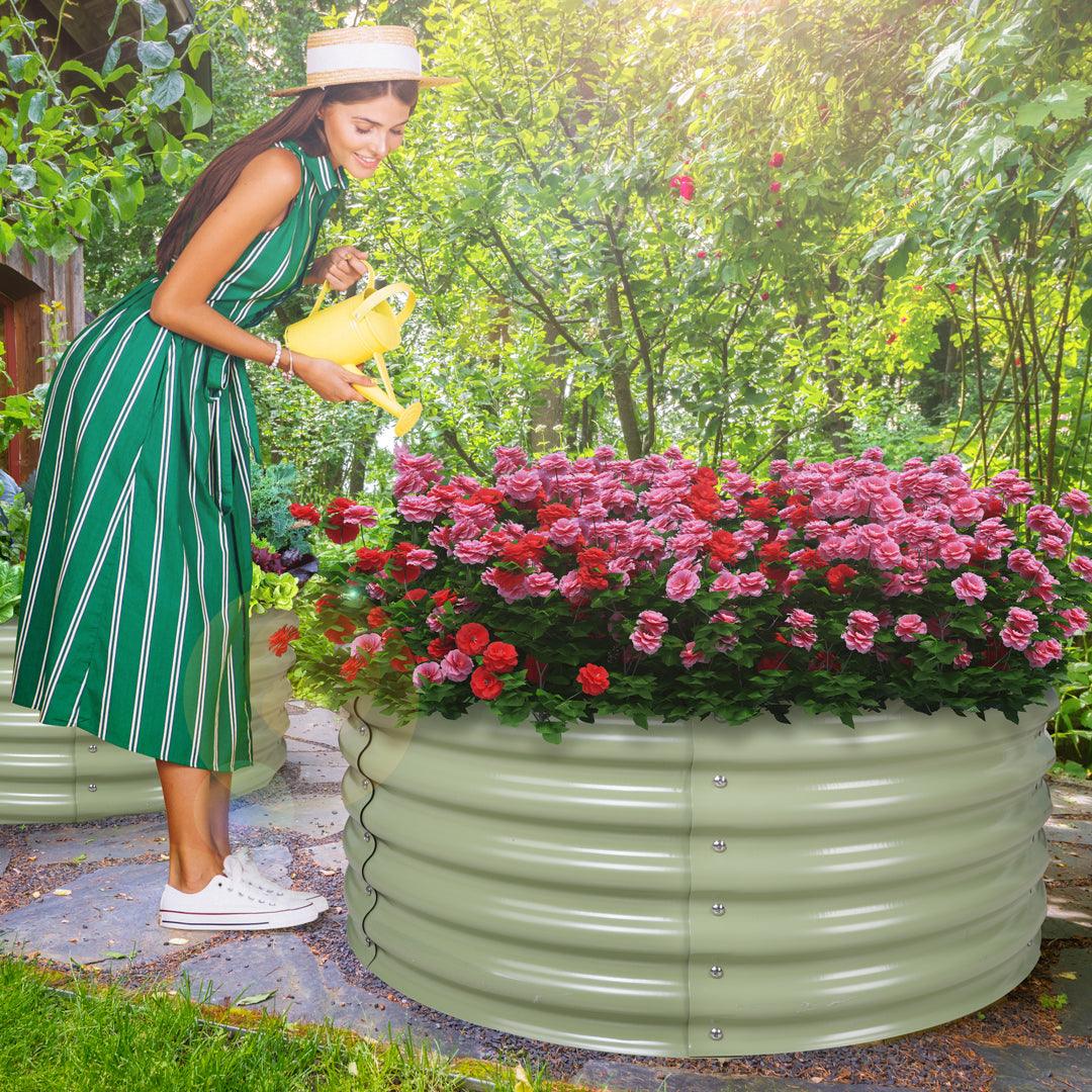 17" Tall x 42" Round Raised Garden Bed, in Sage Green