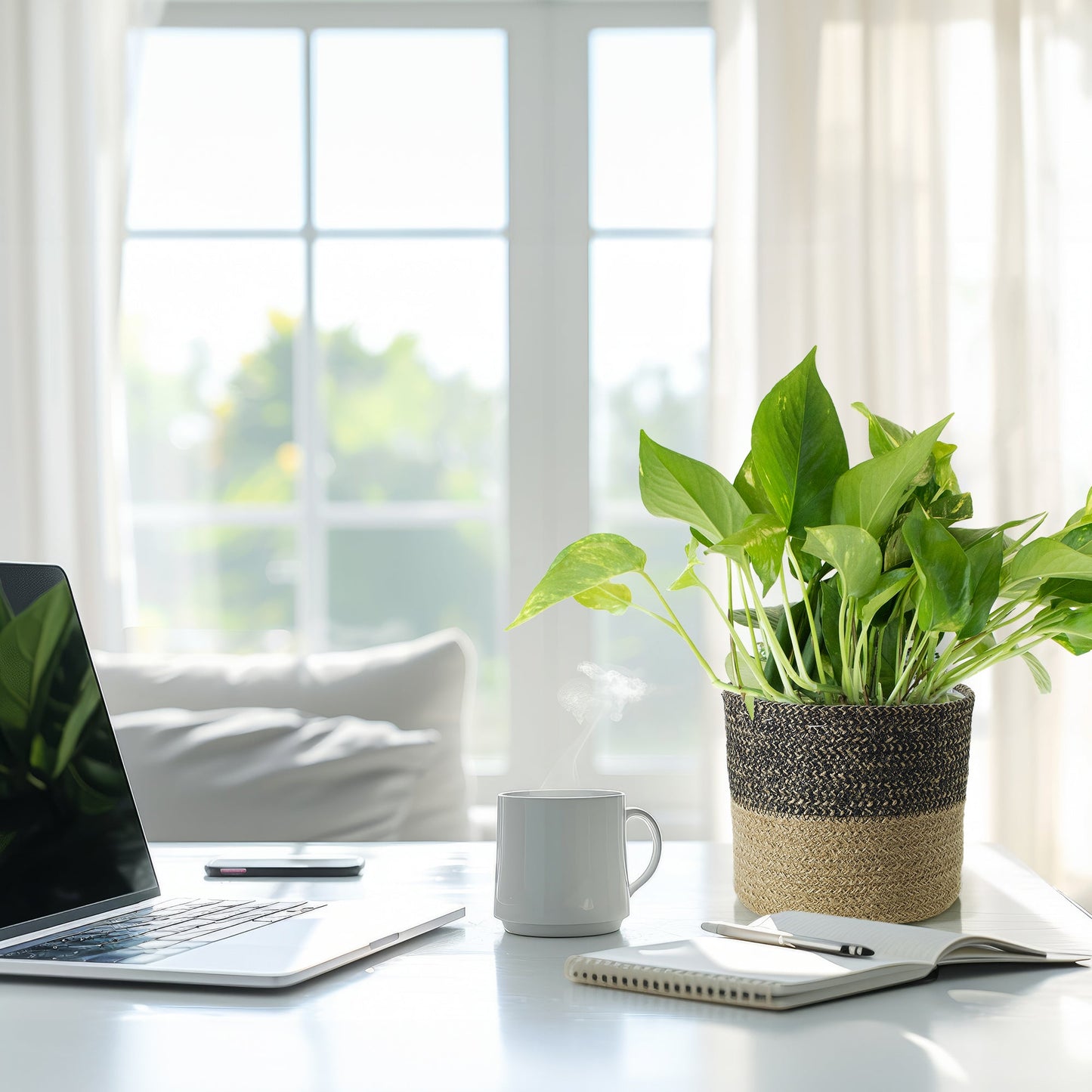 Potted Pothos in Black Tan Jute Planter