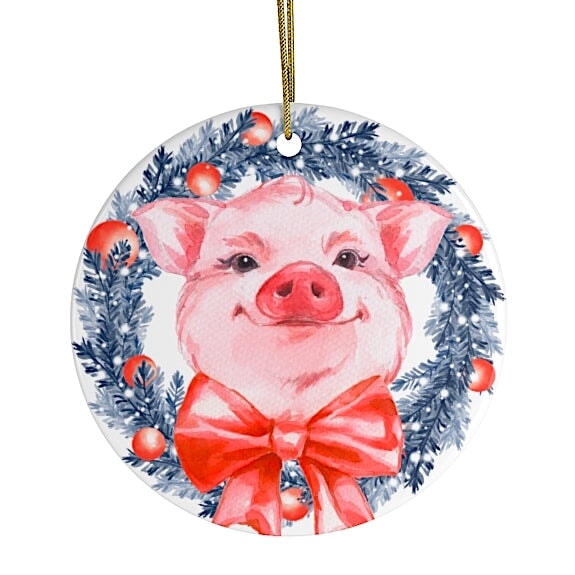 Pig in Christmas Wreath Ornament