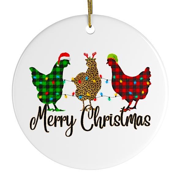 Plaid Rooster Merry Christmas Ornament