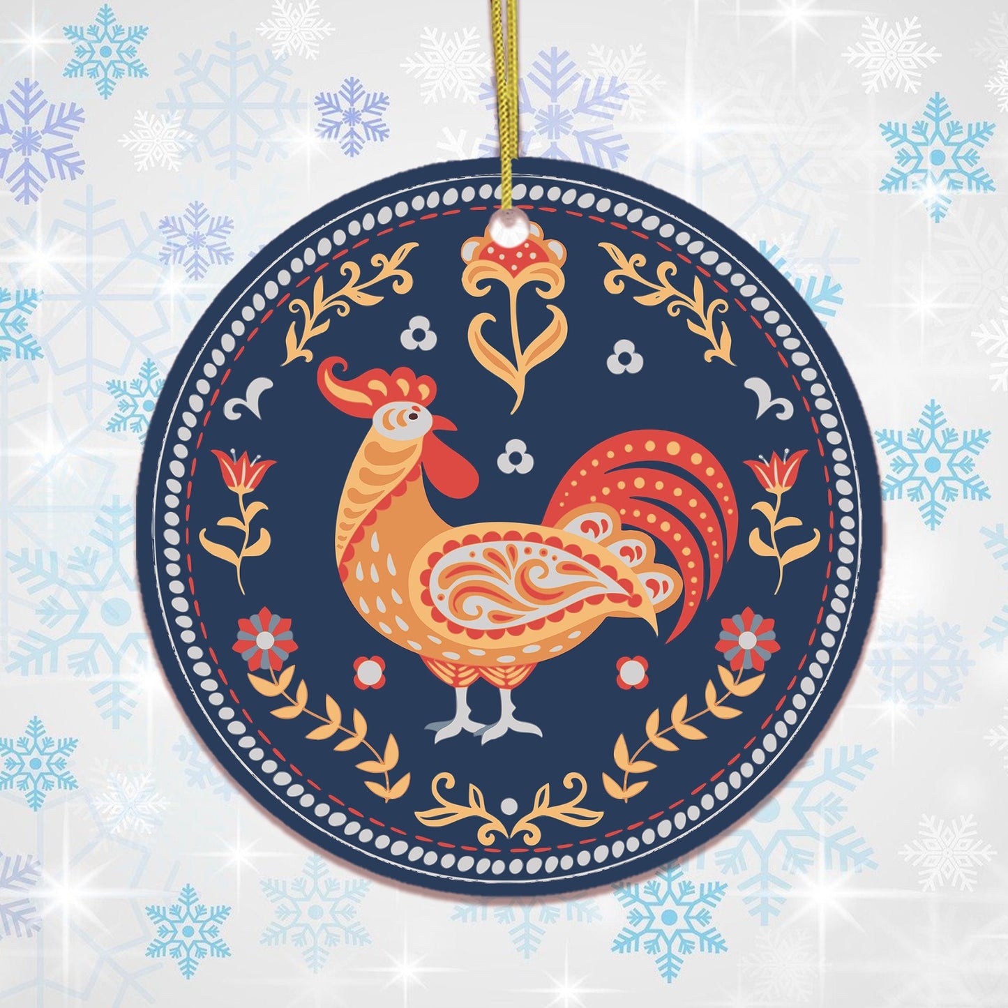 Scandinavian Folk Rooster Ornament