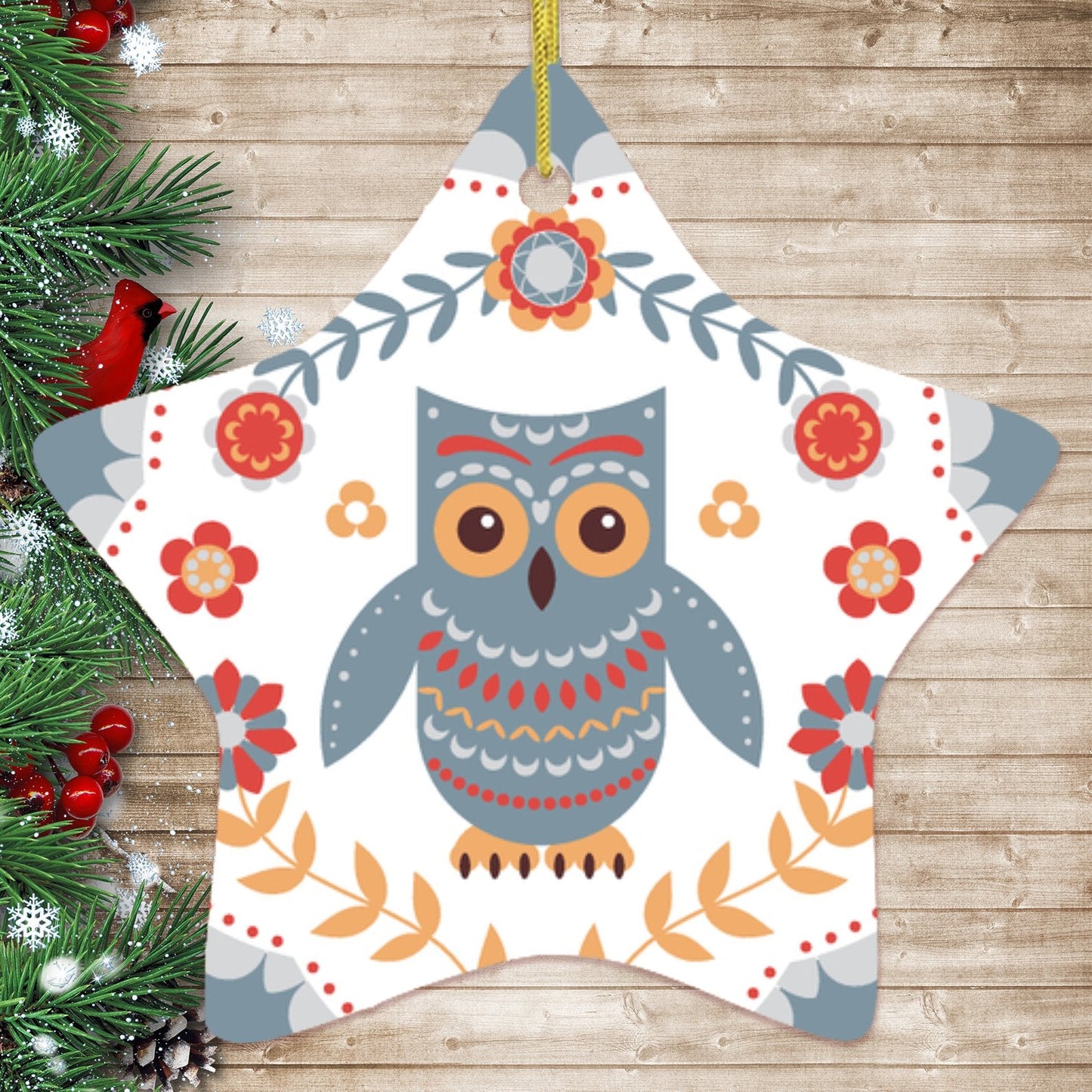 Scandinavian Owl Ornament, Ethnic Folk Boho Decoration, Mexican Style