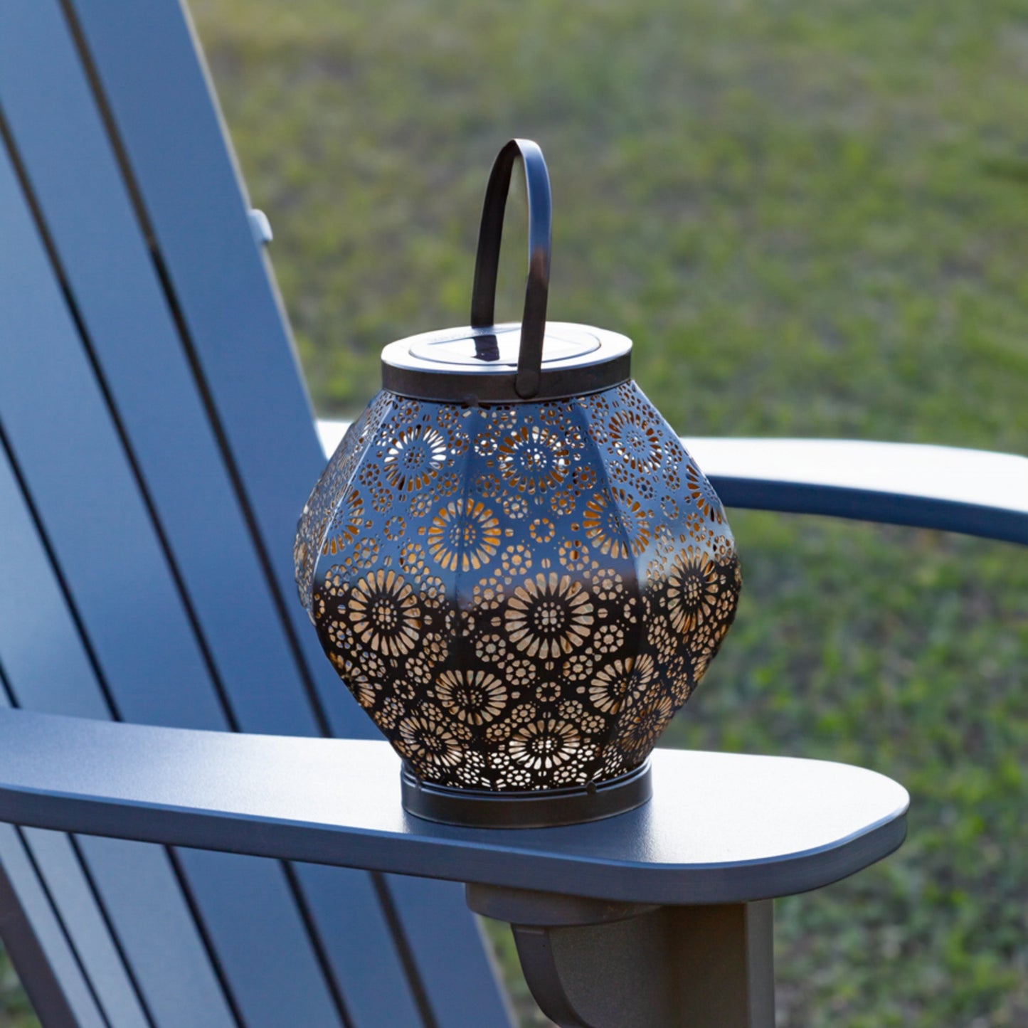 Daisy Punched Metal Solar Lantern - Black