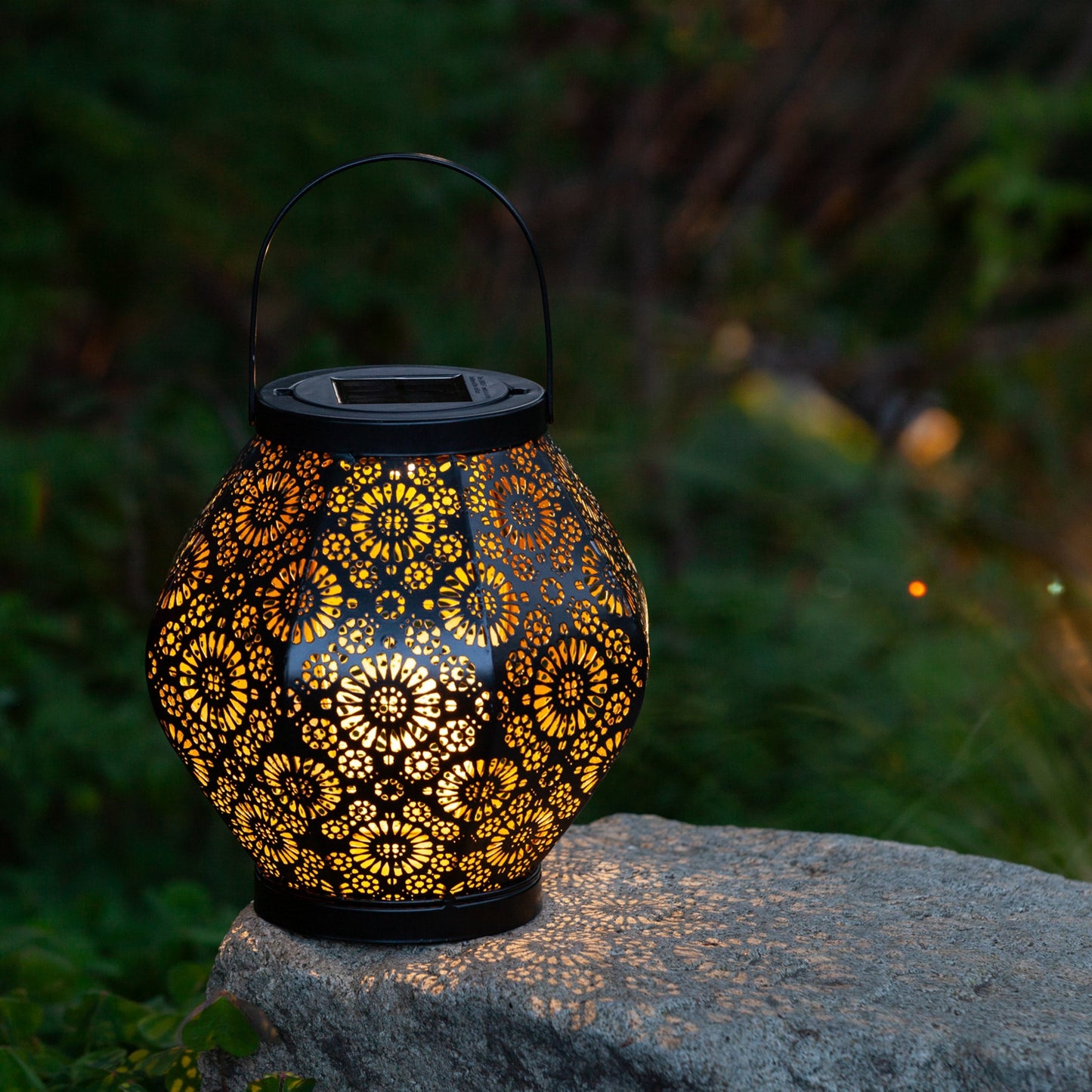 Daisy Punched Metal Solar Lantern - Black