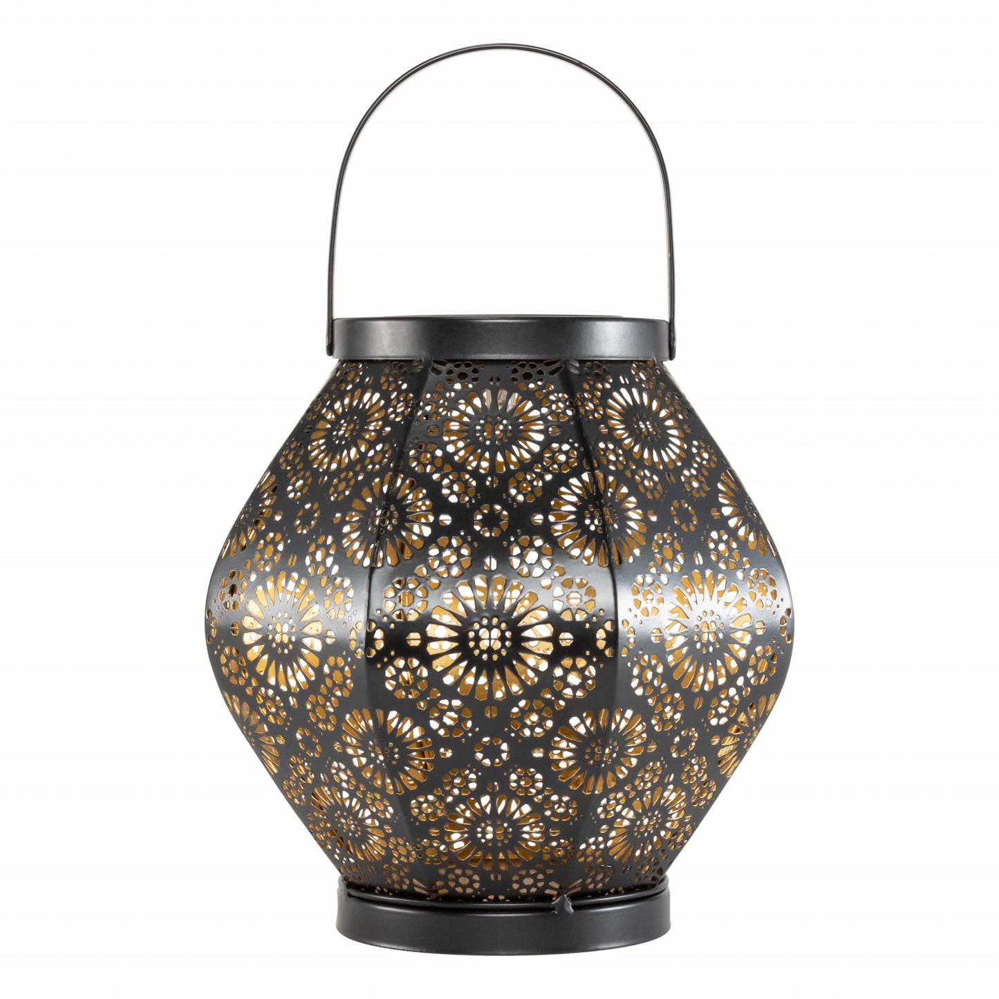 Daisy Punched Metal Solar Lantern - Black