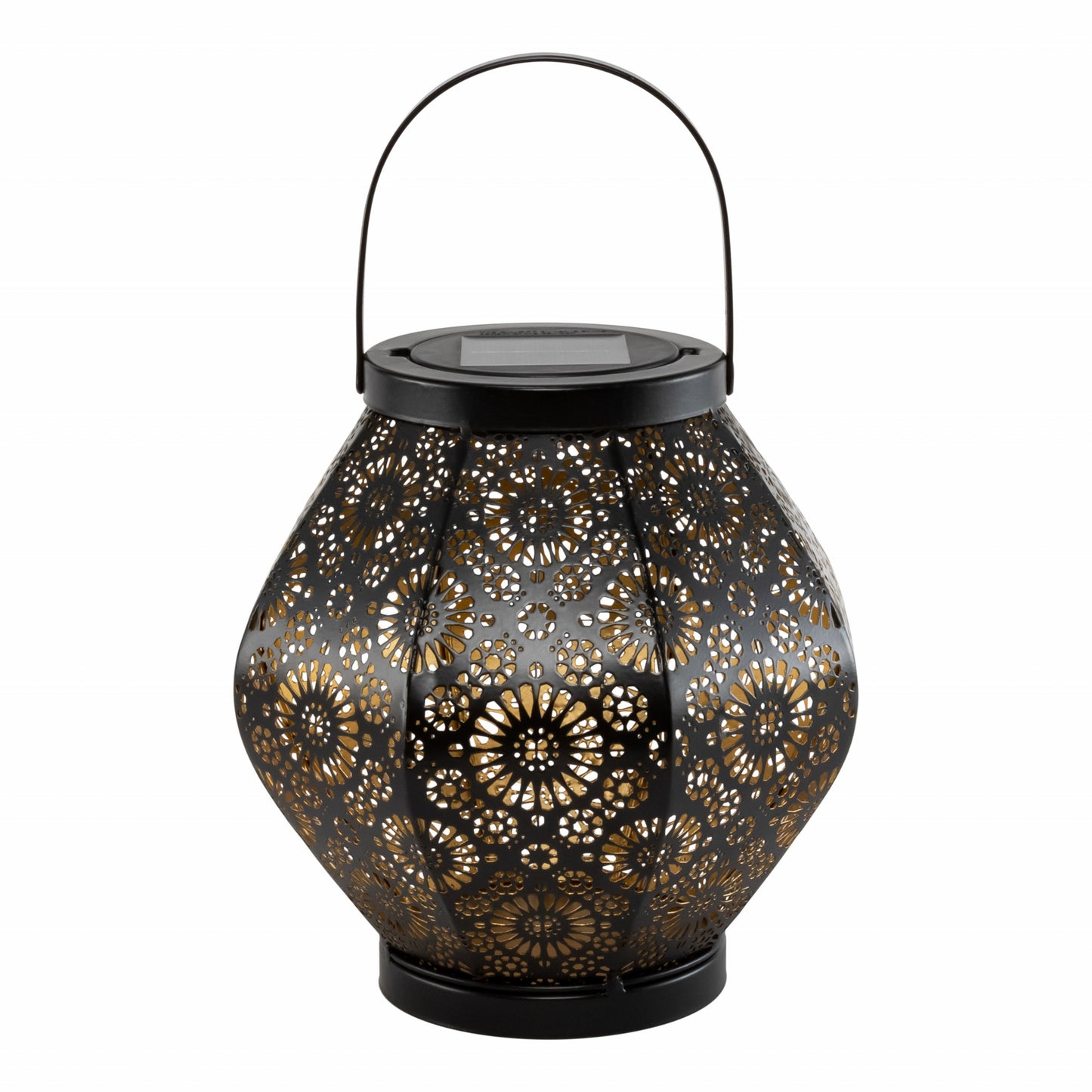 Daisy Punched Metal Solar Lantern - Black