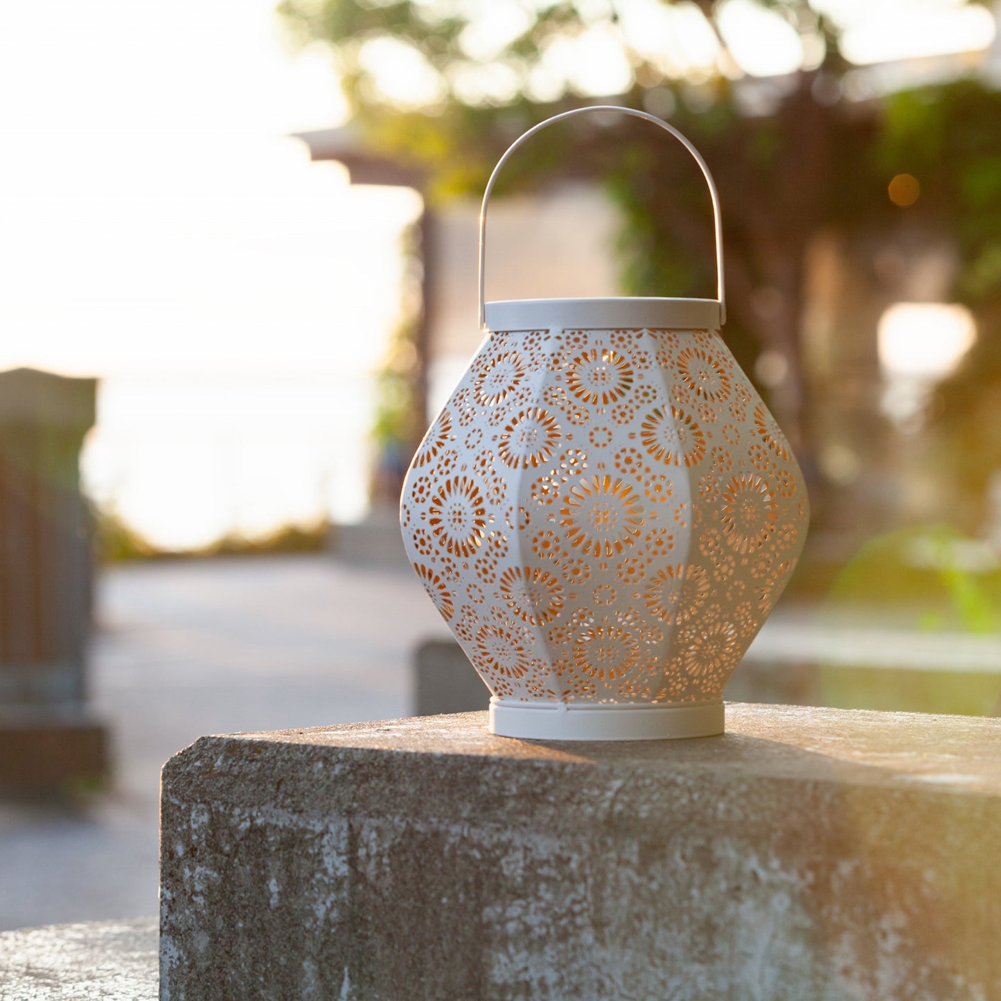 Daisy Punched Metal Solar Lantern - Cannoli Cream