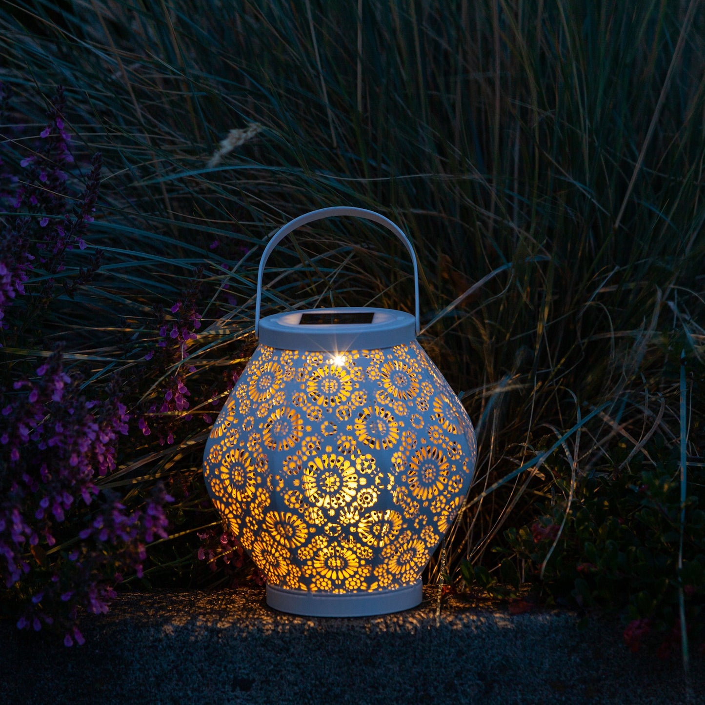 Daisy Punched Metal Solar Lantern - Cannoli Cream