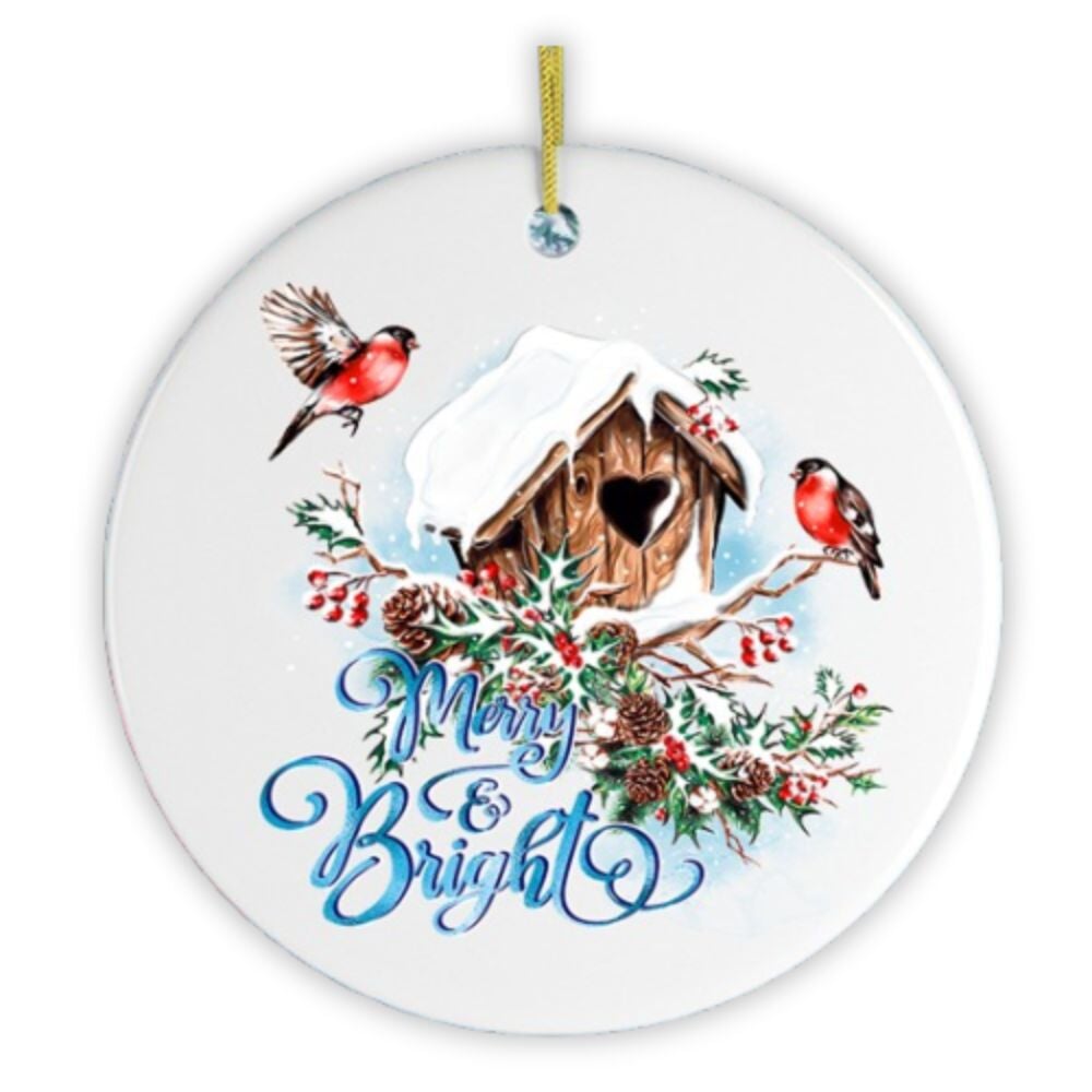 Merry & Bright Artistic Birdhouse Christmas Ornament