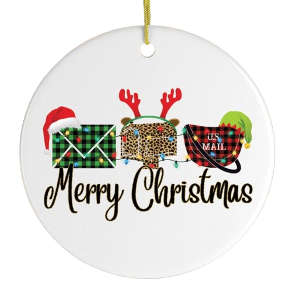 Postal Worker Plaid Merry Christmas Ornament