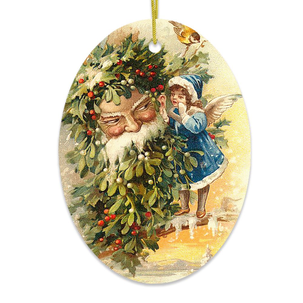 Little Angel and Father Santa Claus Victorian Vintage Christmas Ornament