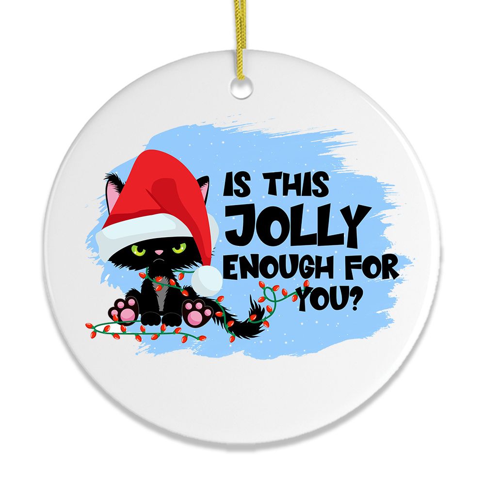 Funny Black Cat Cranky Christmas Humor Ornament