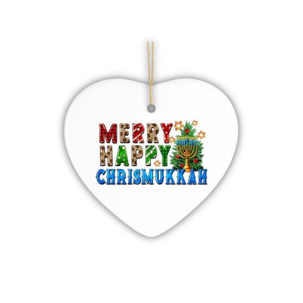 Merry Happy Chrismukkkah Festive Ornament, Christmas and Hanukkah Chanukah Theme