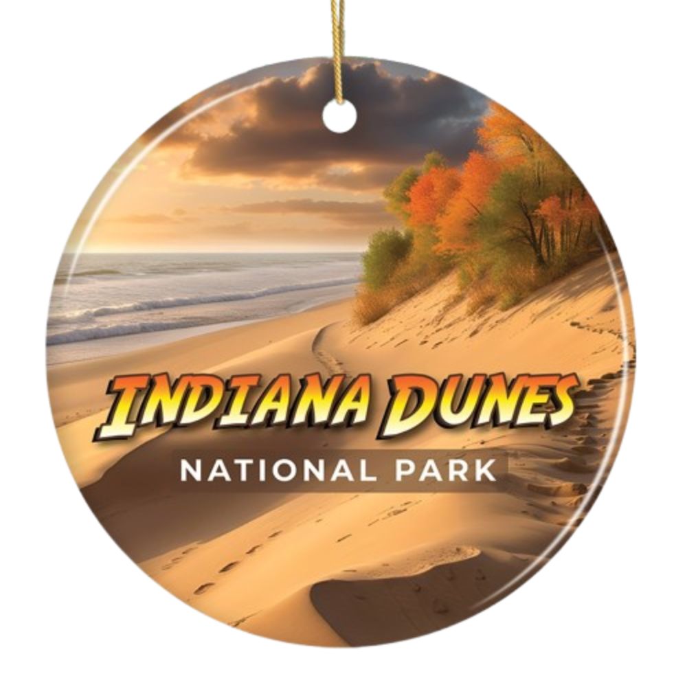 Indiana Dunes National Park Retro Style Ornament, Indiana USA Tourist Attraction and Gift