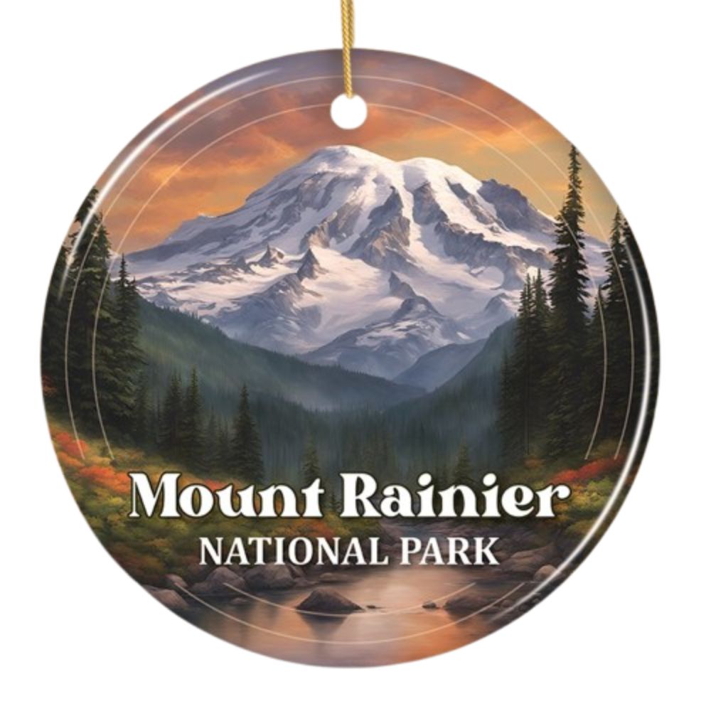 Mount Rainier National Park Retro Style Ornament, Washington USA Tourist Attraction and Gift