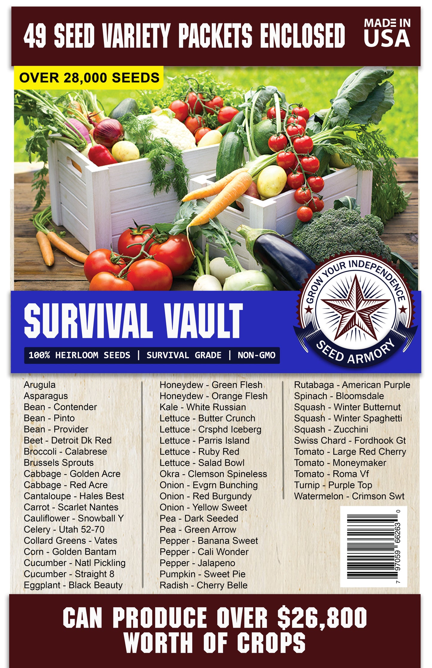 Survival Heirloom Seed Vault - 49 Varieties