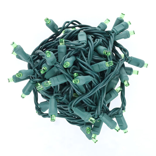 5mm Green LED Christmas Lights, 70 Bulbs, 4" Spacing