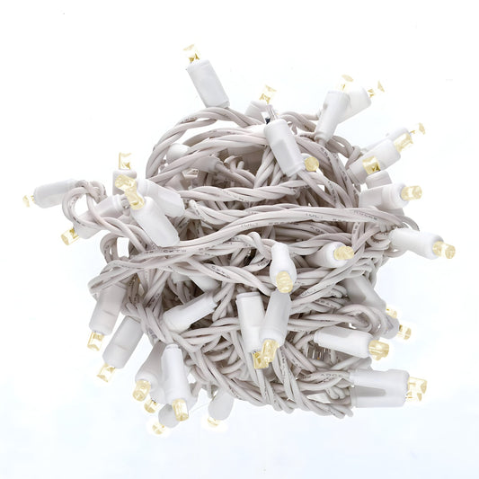 5mm Warm White LED Christmas Lights, 70 Bulbs, 4" Spacing, White Wire