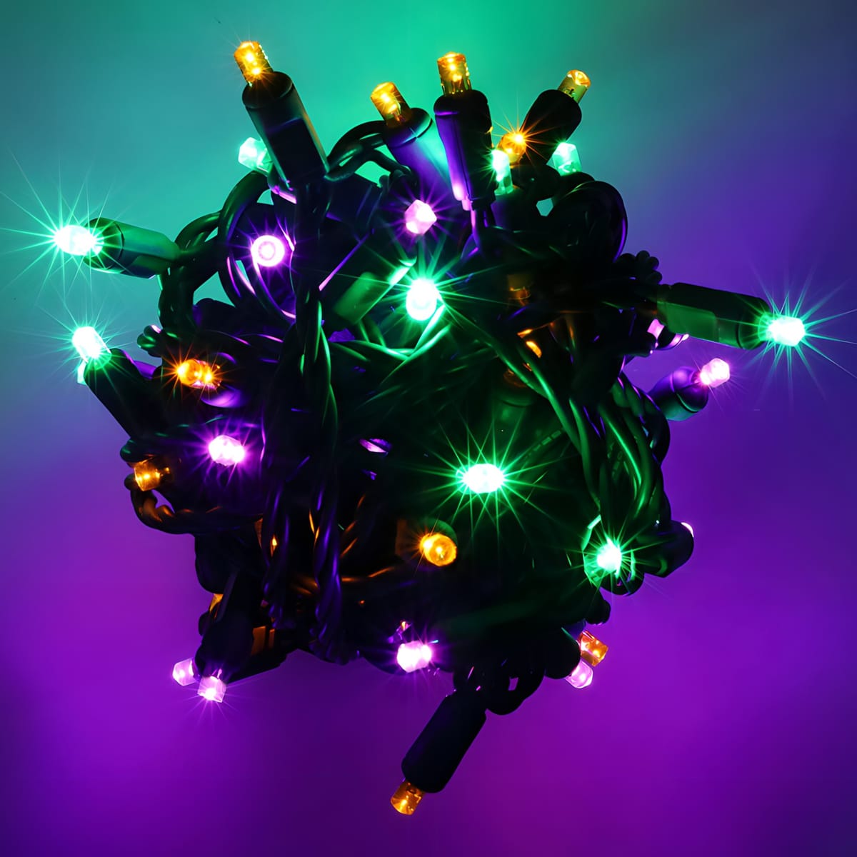 ColorSplash Mardi Gras, 5mm Multicolor LED Christmas Lights, 50 Bulbs, 6" Spacing