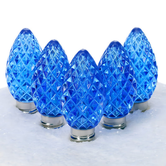 C7 Blue LED Christmas Light Bulbs, Faceted, Pack of 25