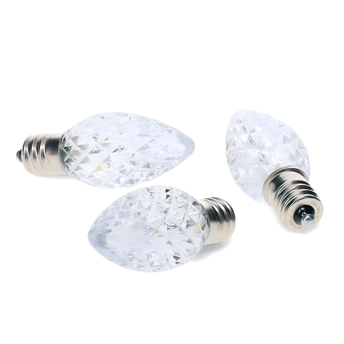 C7 Cool White  LED Christmas Light Bulbs, Faceted, Pack of 25, TWINKLE